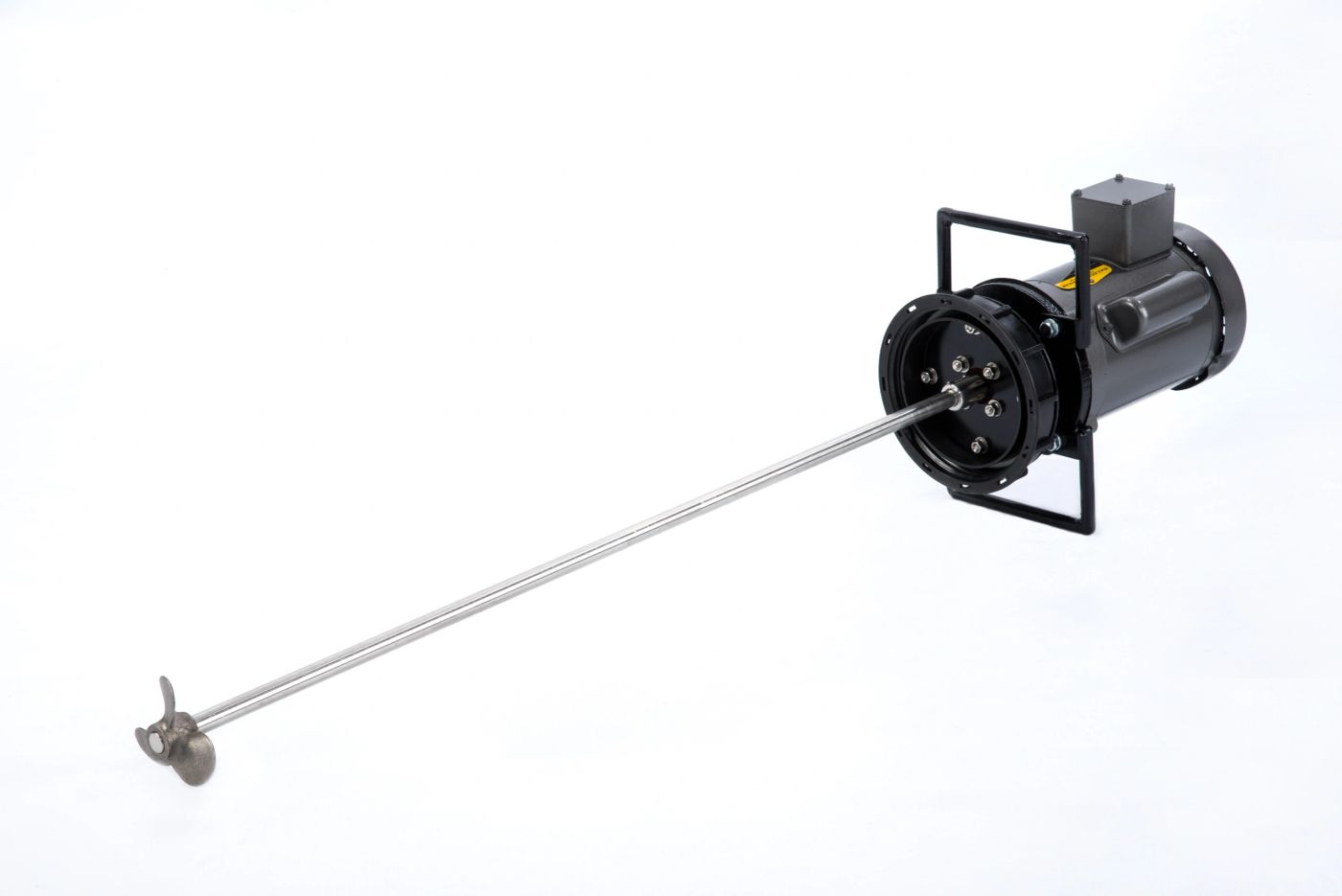 Authentic AGI-TOTE™ mixer showing motor, stainless-steel shaft and propeller